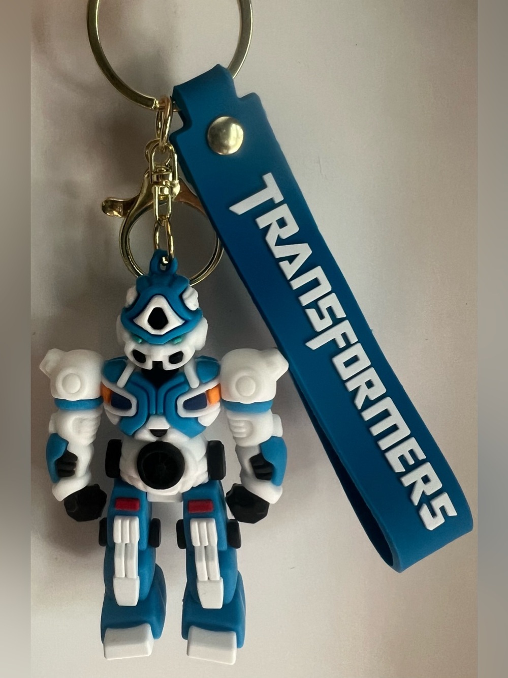 Blue & White Robot Silicone Keychain